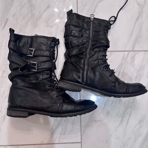 Groove Black Leather Combat Boots